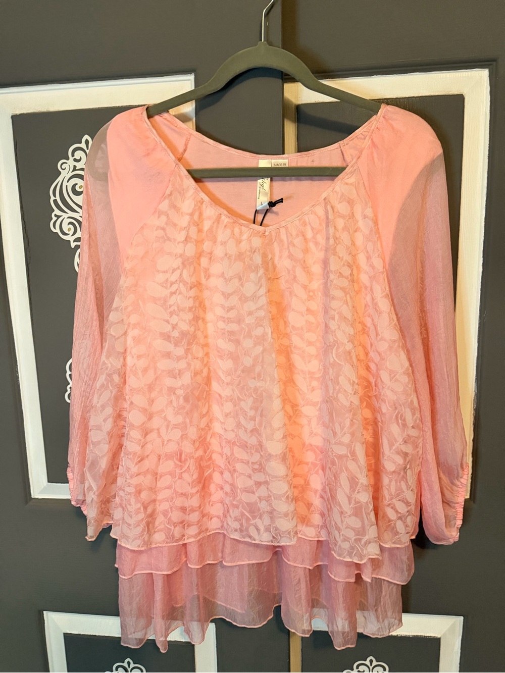 Women’s Pink Layered Chiffon Blouse - Elegant Sheer Top